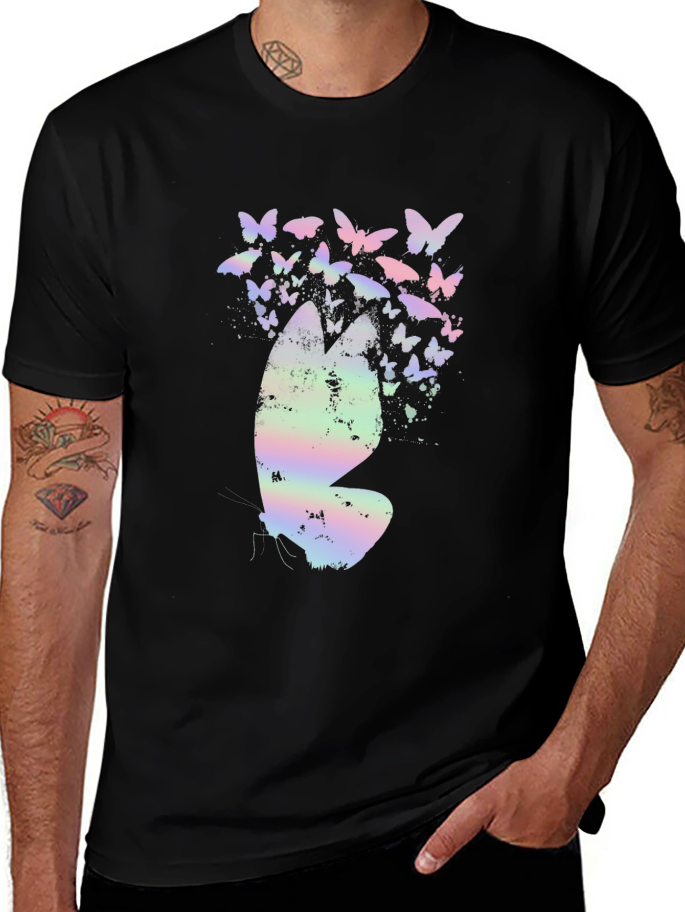 Variant 12 of Butterfly Graphic T-Shirt - Black Cotton Tee