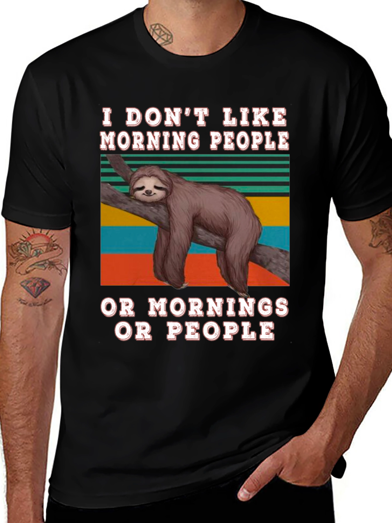 Variant 11 of Funny Sloth Graphic T-Shirt - "I Don't Like Morning People"