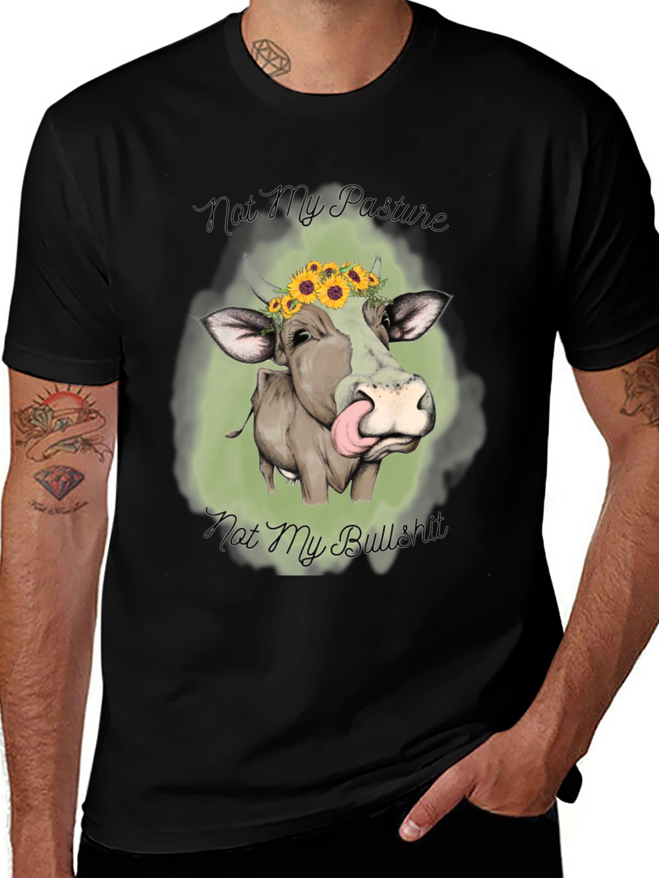 Not My Pasture, Bullshit Tee, Cow Flower Crown Graphic T-Shirt