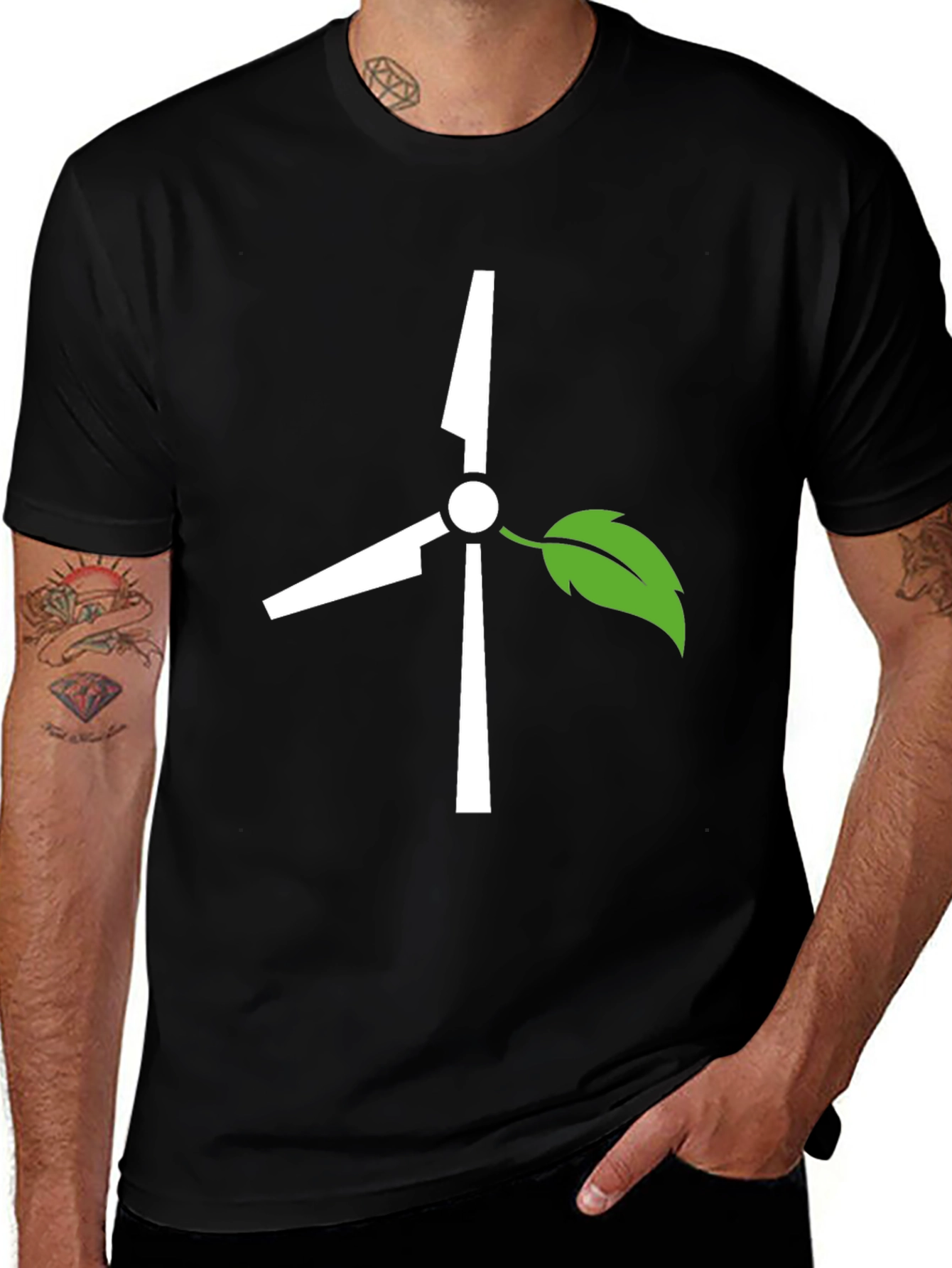 Variant 9 of Eco-Friendly Wind Turbine T-Shirt - Black