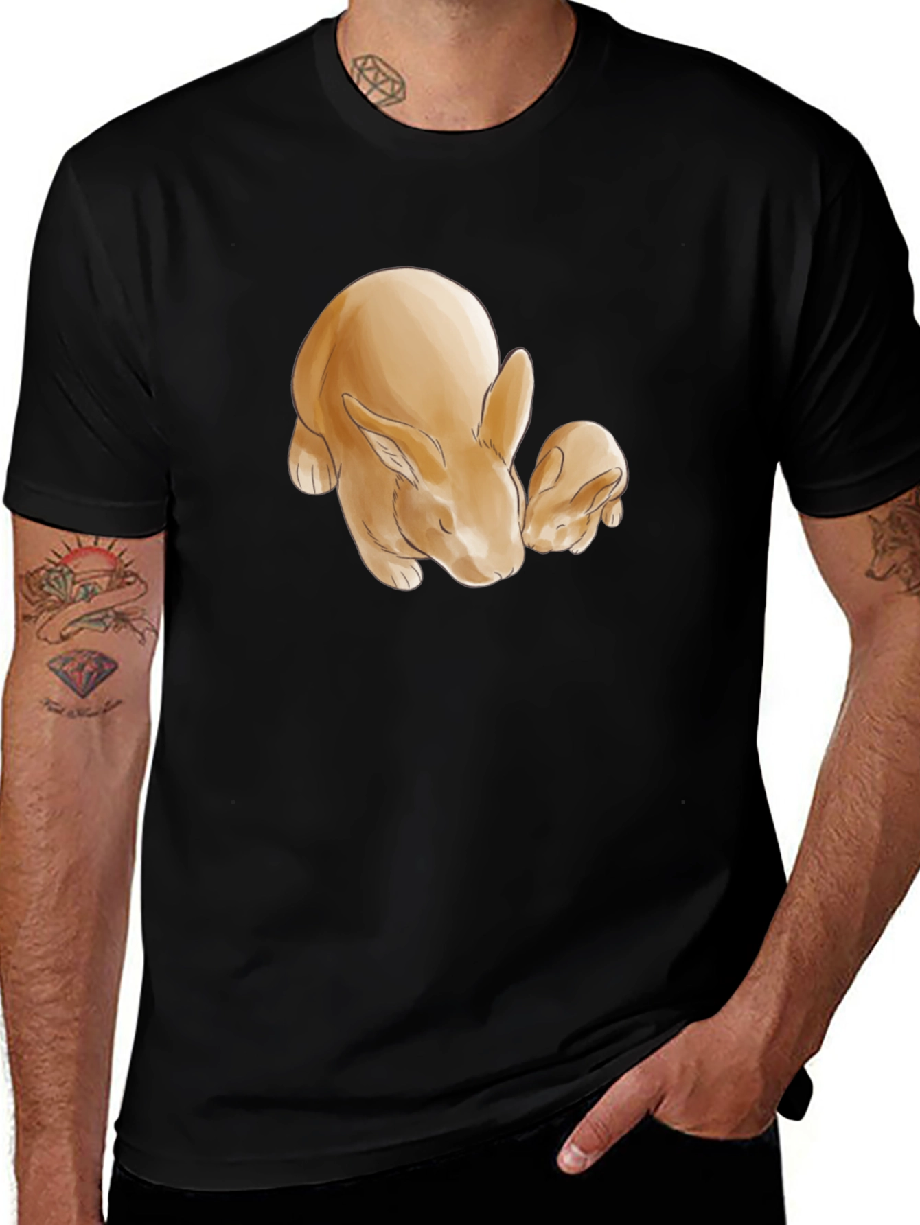 Variant 6 of Cute Rabbit Print Black T-Shirt