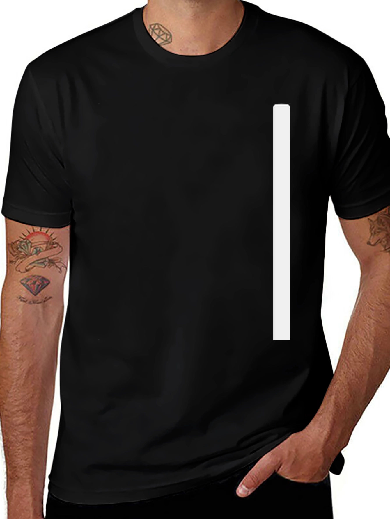 Variant 6 of Men's Black T-Shirt with White Vertical Stripe