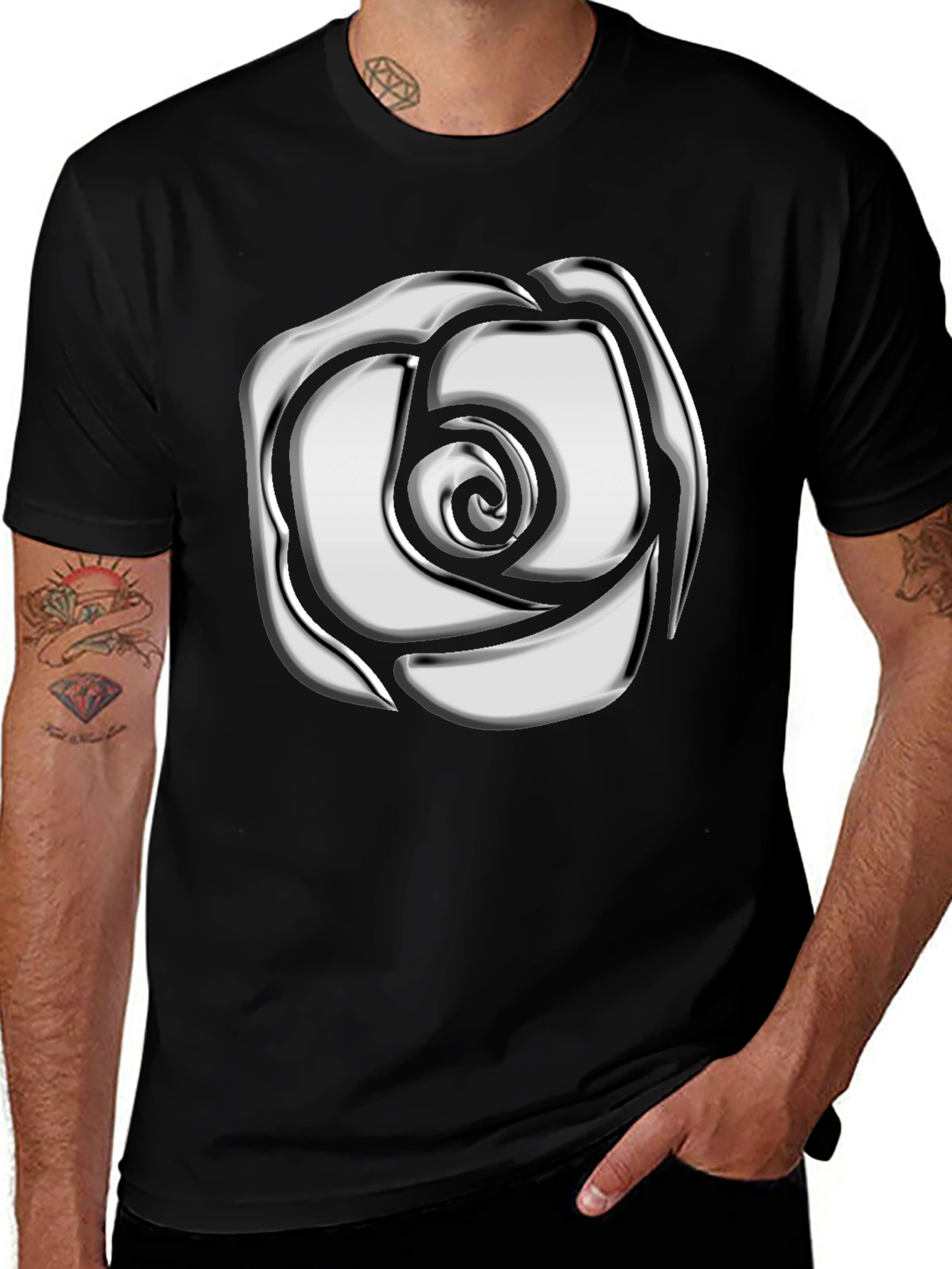 Variant 28 of Silver Rose Graphic Black T-Shirt