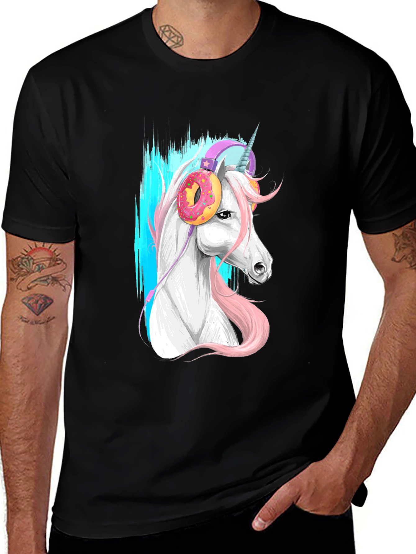 Variant 11 of Unicorn Donut Headphones Graphic Tee - Black