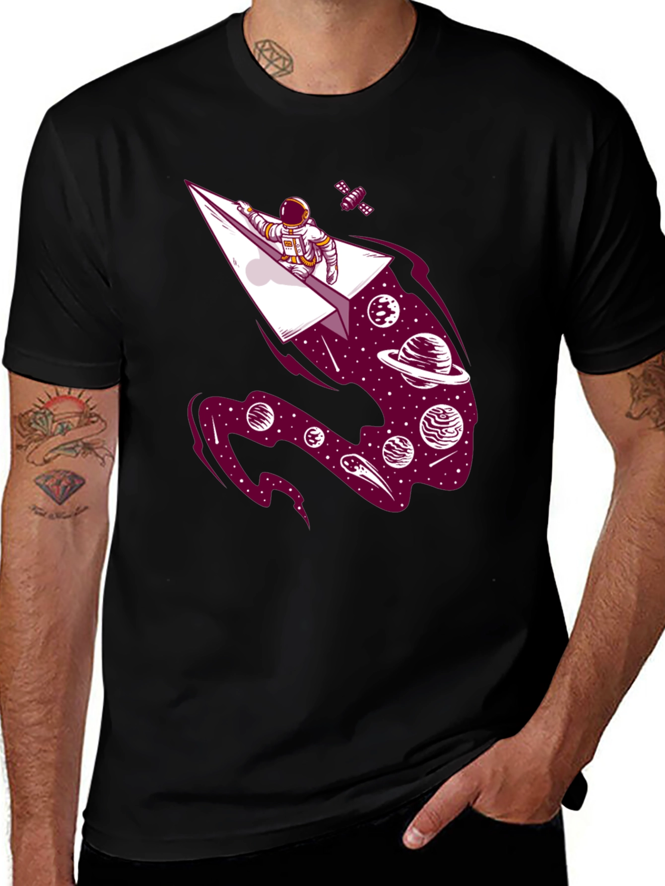 Astronaut Paper Plane T-Shirt - Space Adventure Design