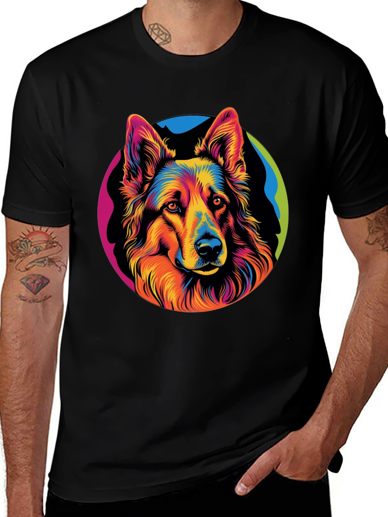 Variant 10 of Colorful Dog Graphic T-Shirt - Black