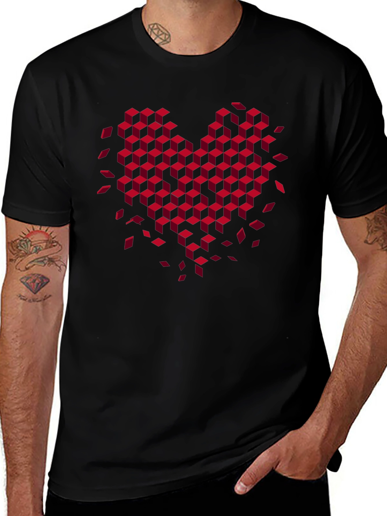 Pixel Heart Graphic T-Shirt - Stylish Black Tee