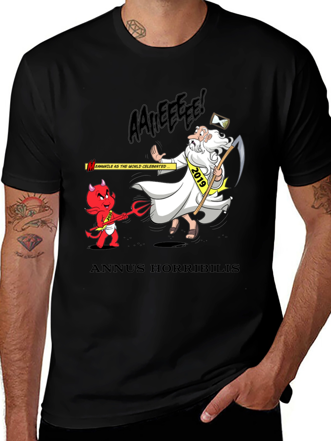 Anuus Horribilis T-Shirt: Cartoon Devil Confronts 2019 Time