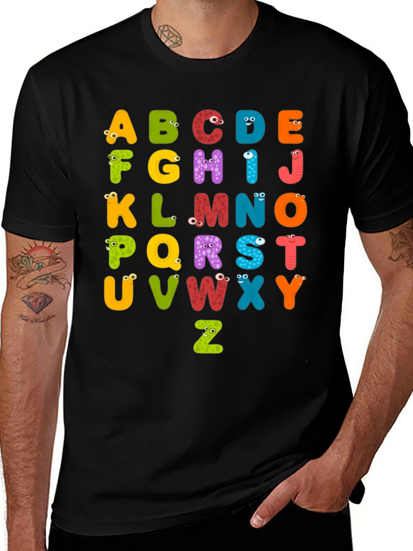 Variant 16 of Alphabet Monster Black Cotton T-Shirt