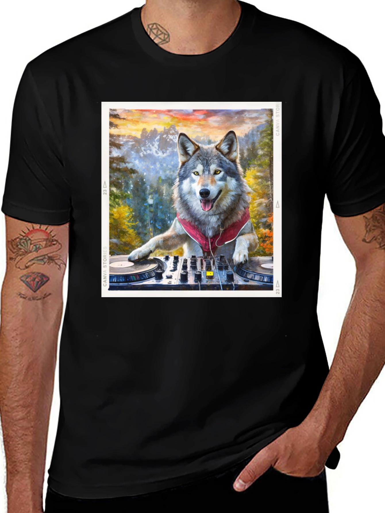 Variant 18 of DJ Wolf Graphic Tee - Unique Animal Lover Shirt