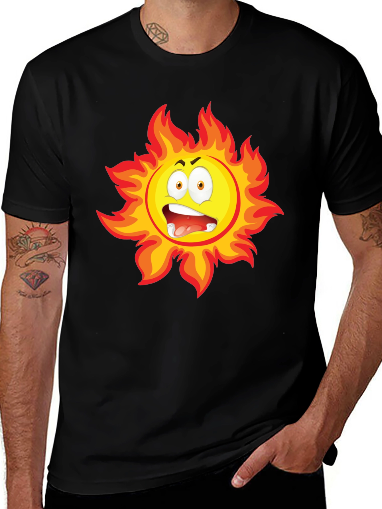 Variant 7 of Fiery Sun Cartoon Black T-Shirt