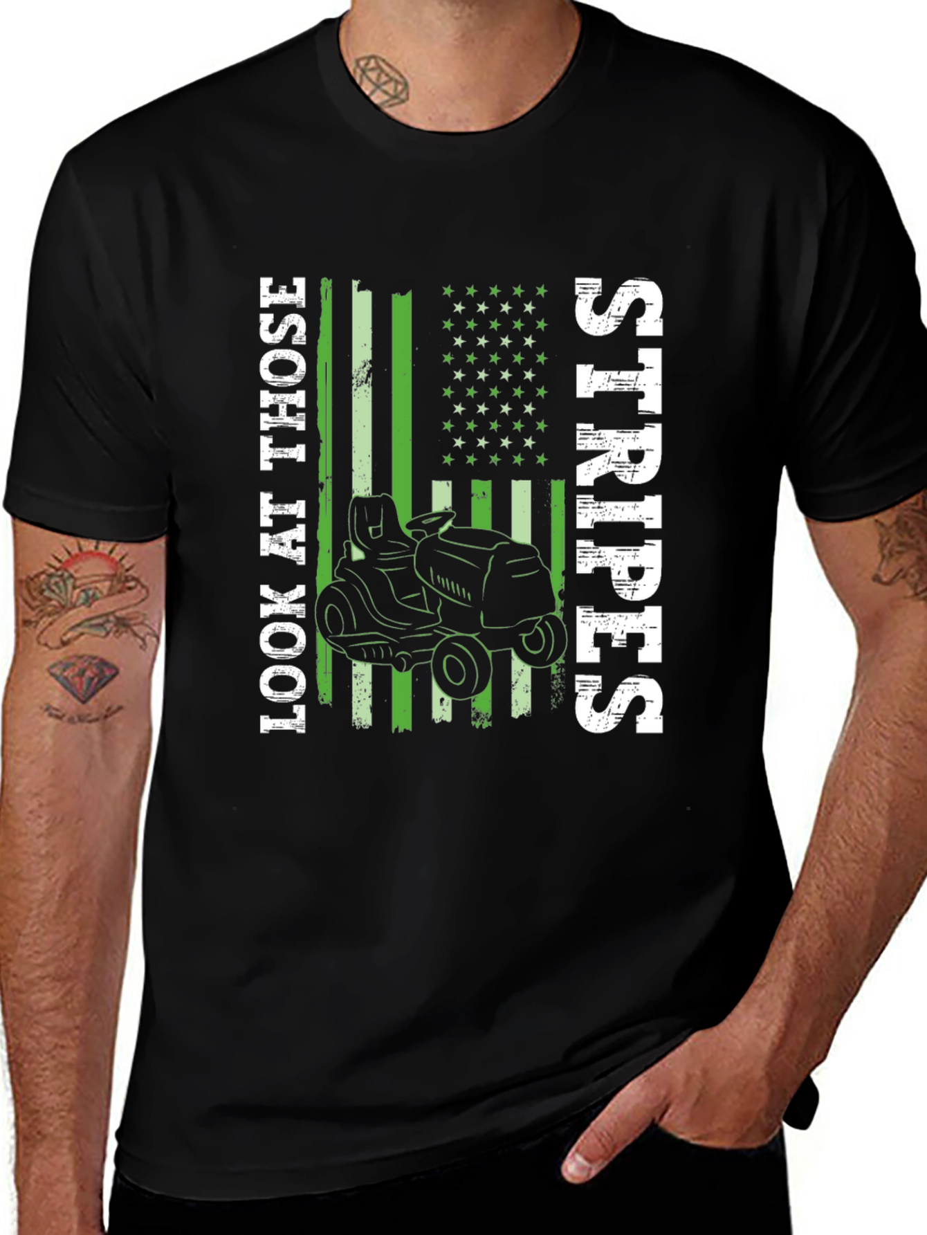 Black Lawn Mowing Stripes T-Shirt main image