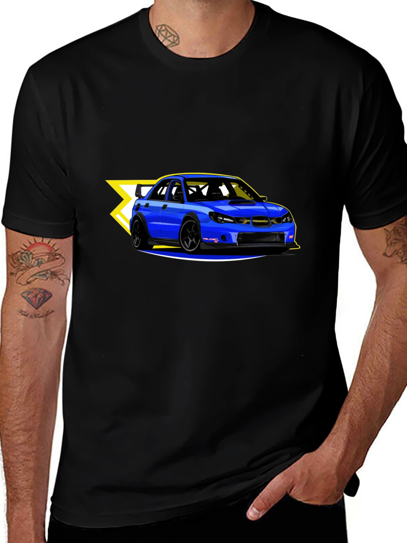 Variant 6 of Blue Car Graphic Black T-Shirt