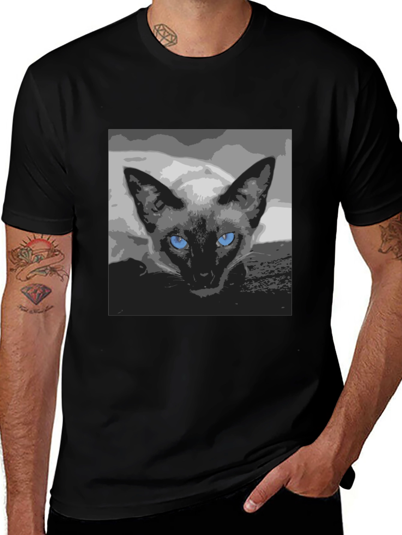 Variant 15 of Siamese Cat Graphic Tee - Black Cotton Comfort