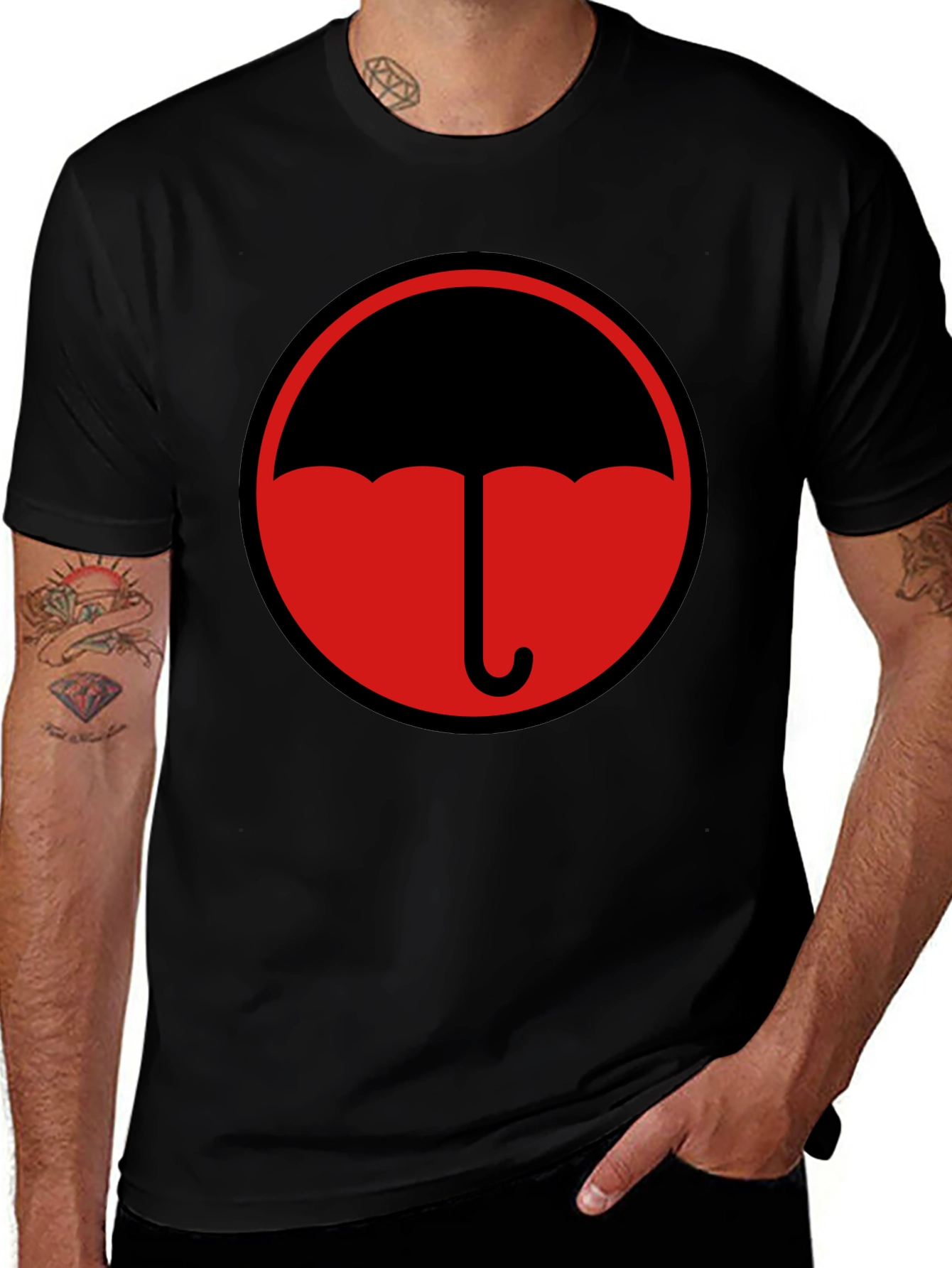 Umbrella Academy T-Shirt: Black with Bold Red Logo