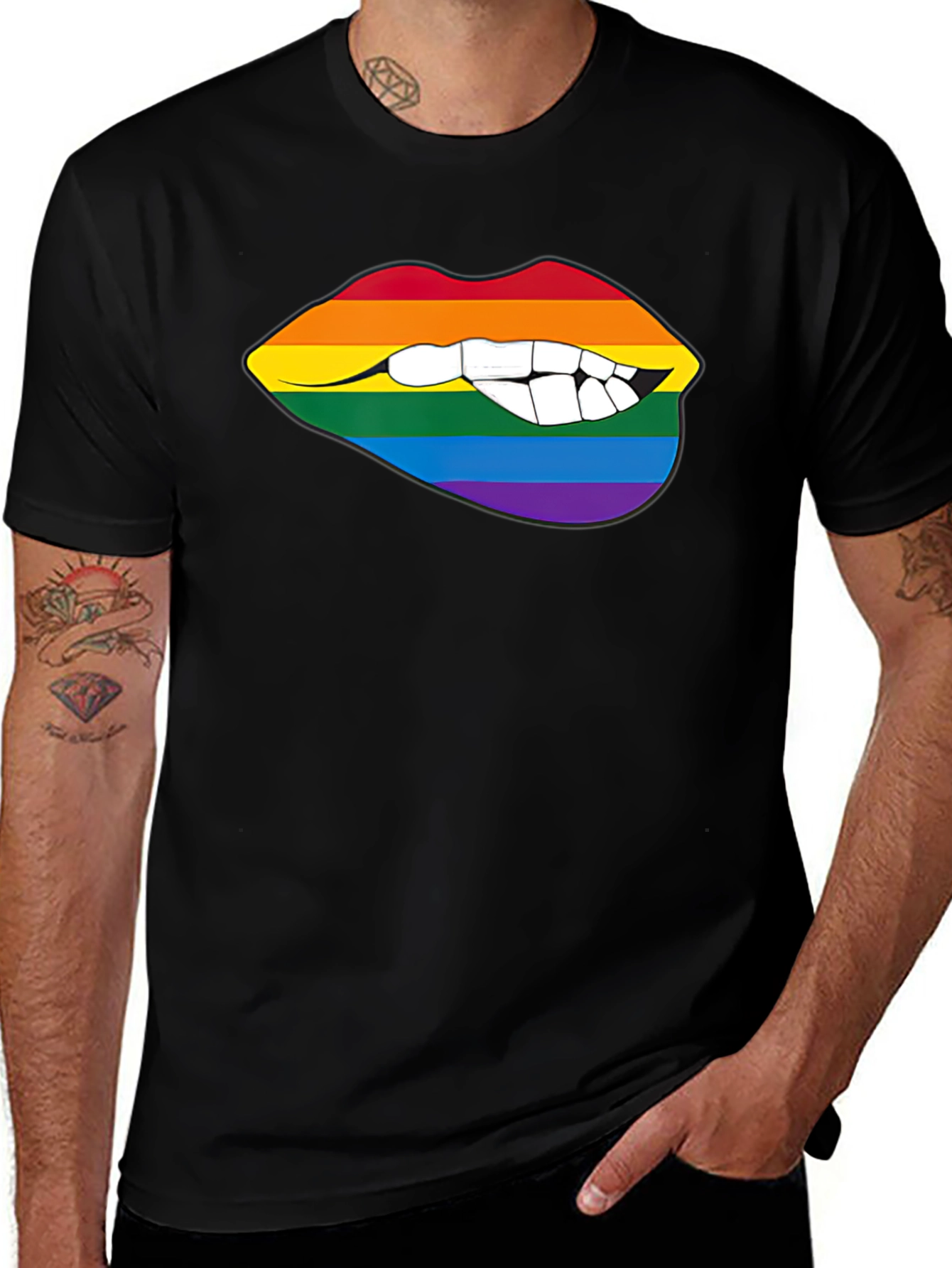 Variant 16 of Rainbow Lips Bite Graphic Tee - LGBTQ+ Pride Shirt