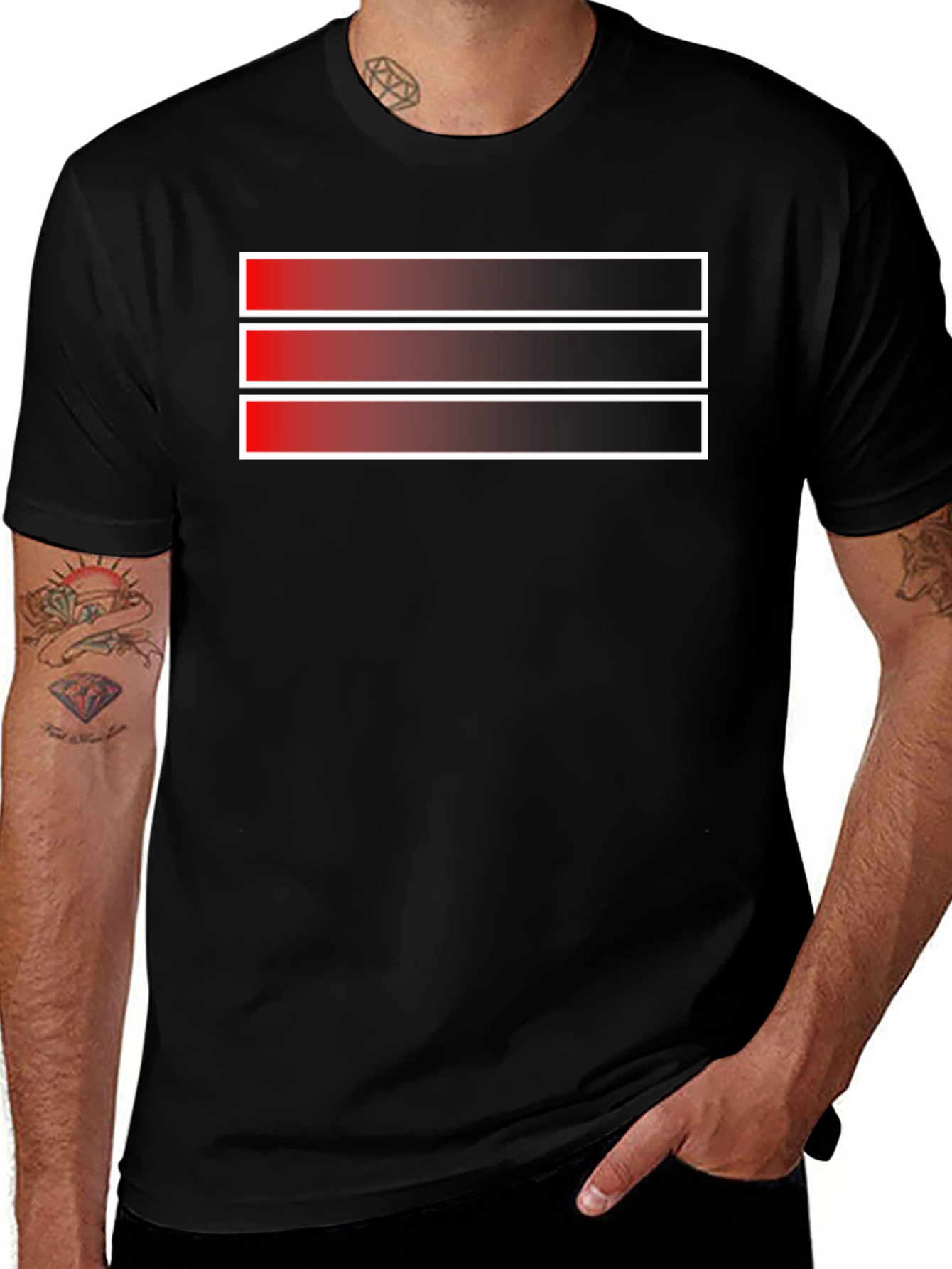 Modern Graphic Tee - Red Gradient Stripe Design