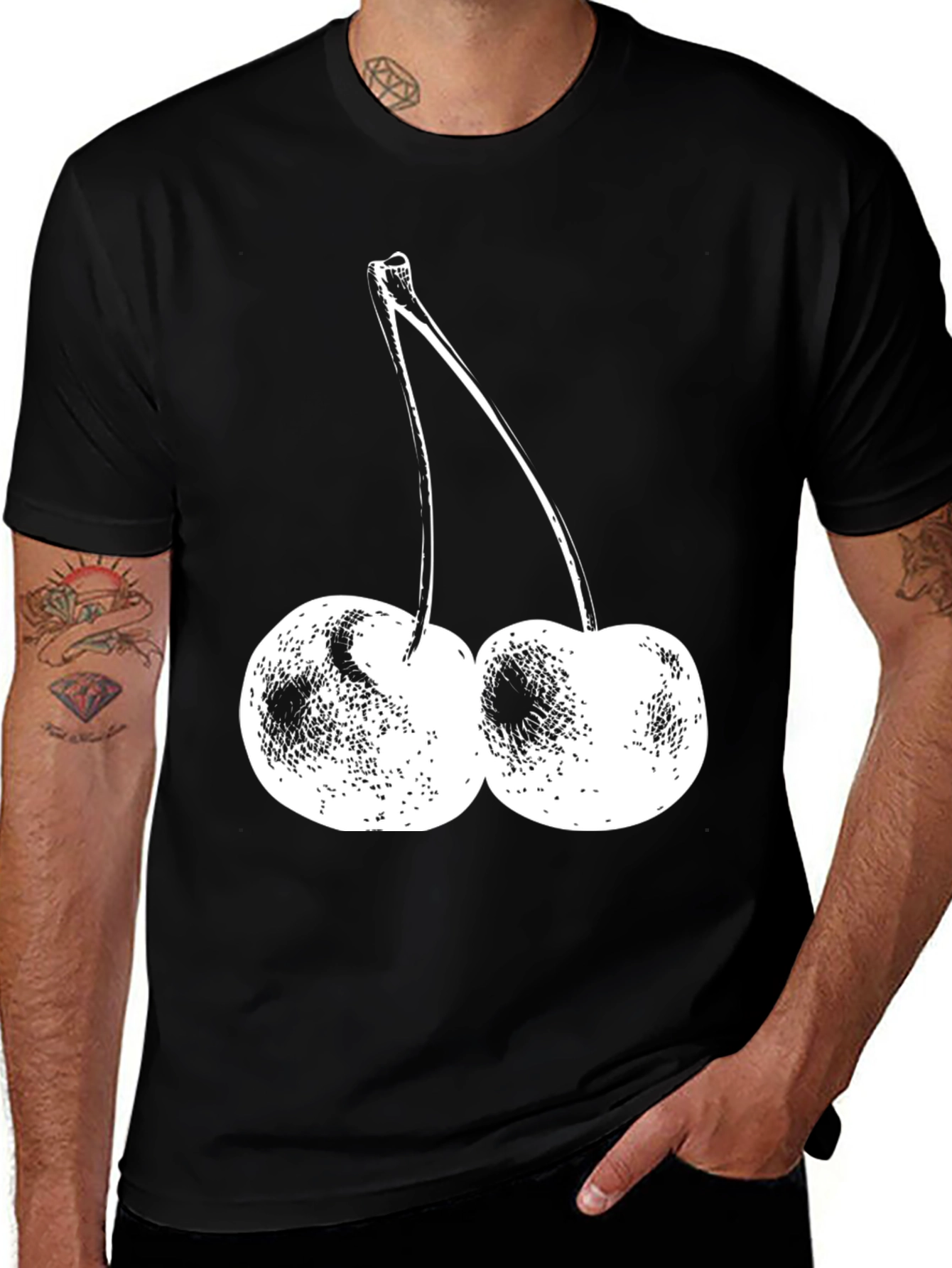 Black T-Shirt with Cherry Print