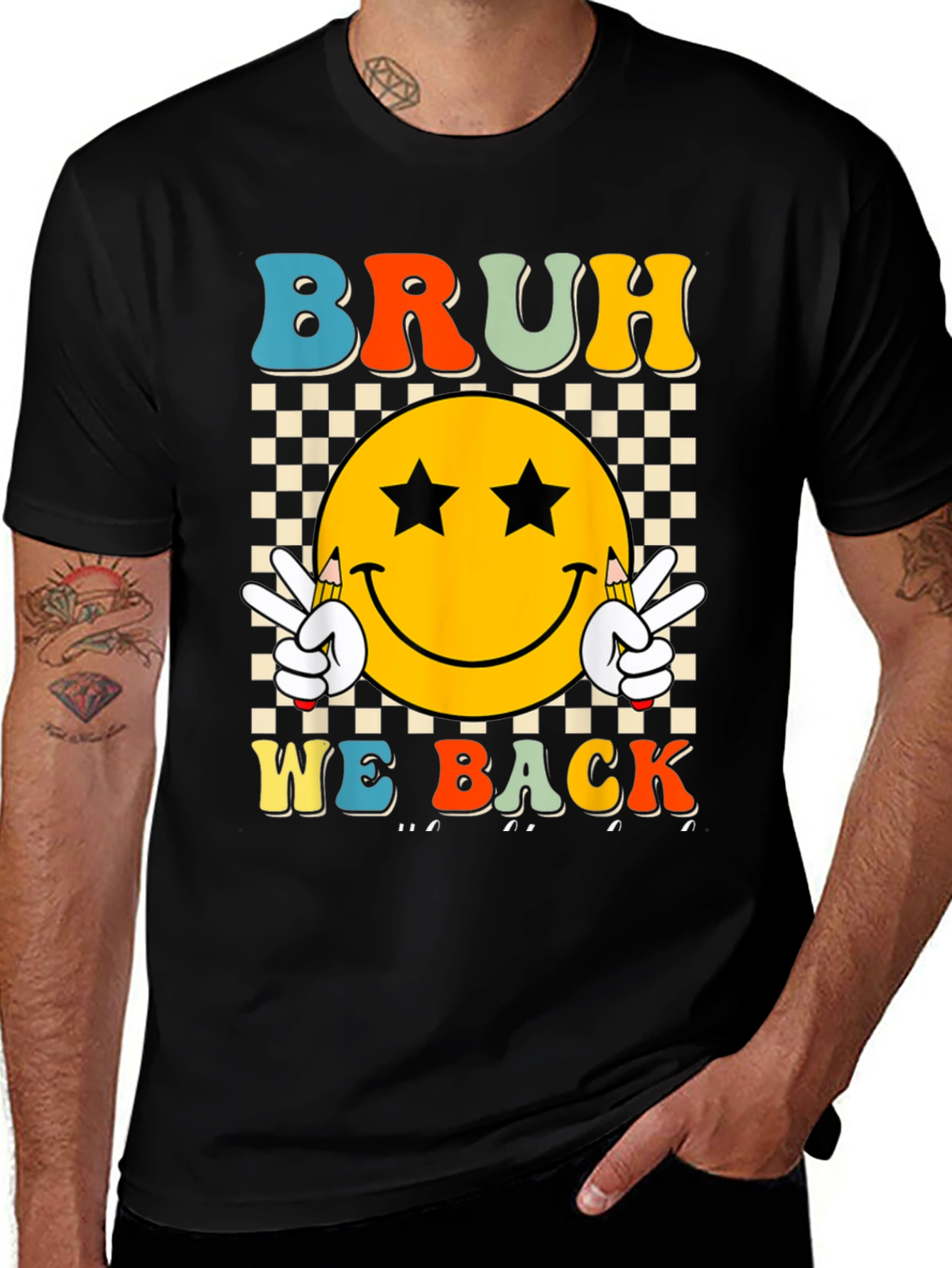Variant 28 of Bruh We Back Graphic Tee - Retro Smiley Face T-Shirt