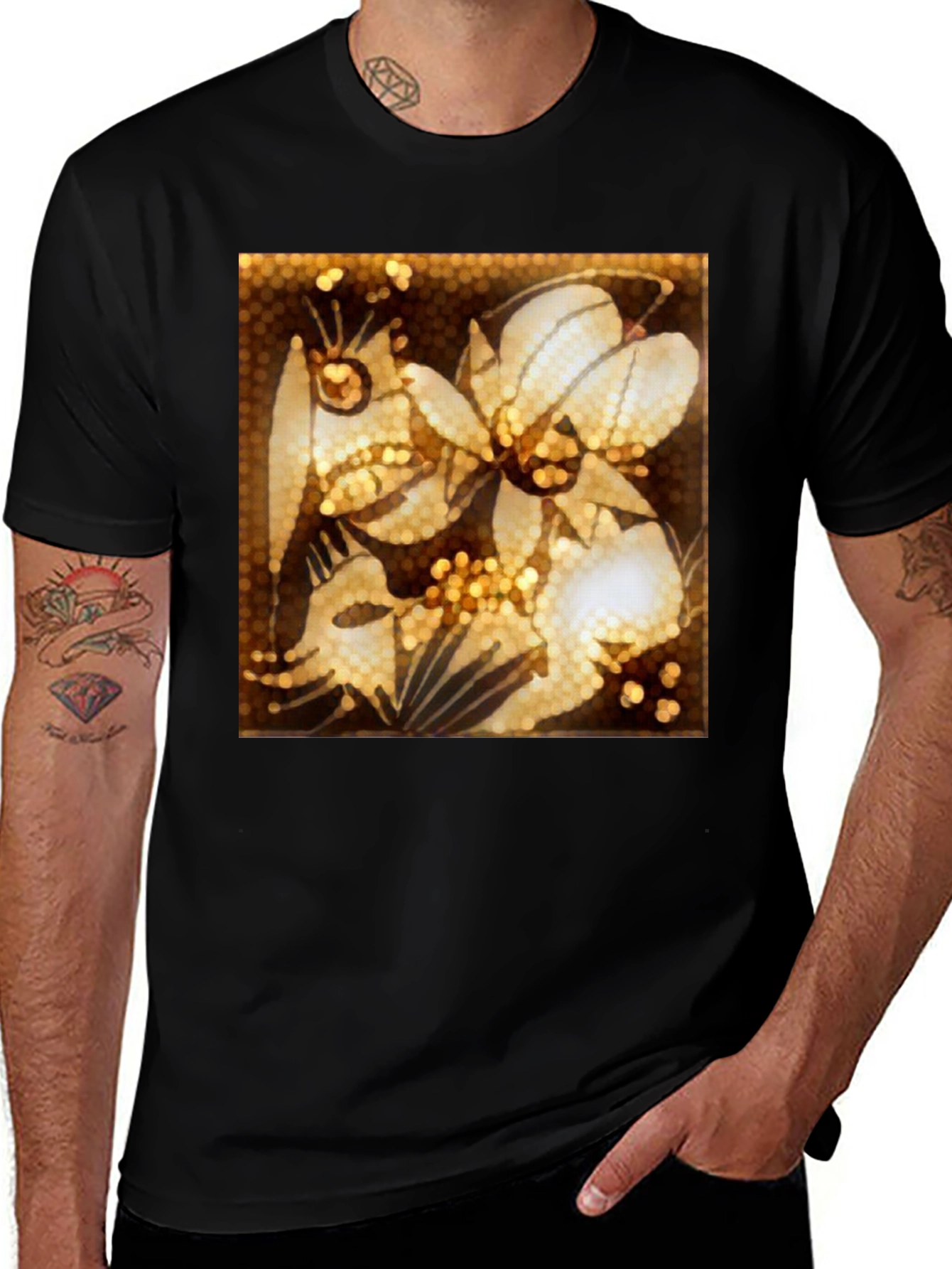 Variant 2 of Floral Art Print Black T-Shirt