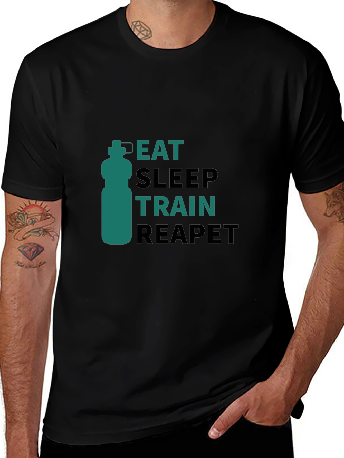 Eat Sleep Train Repeat Black T-Shirt