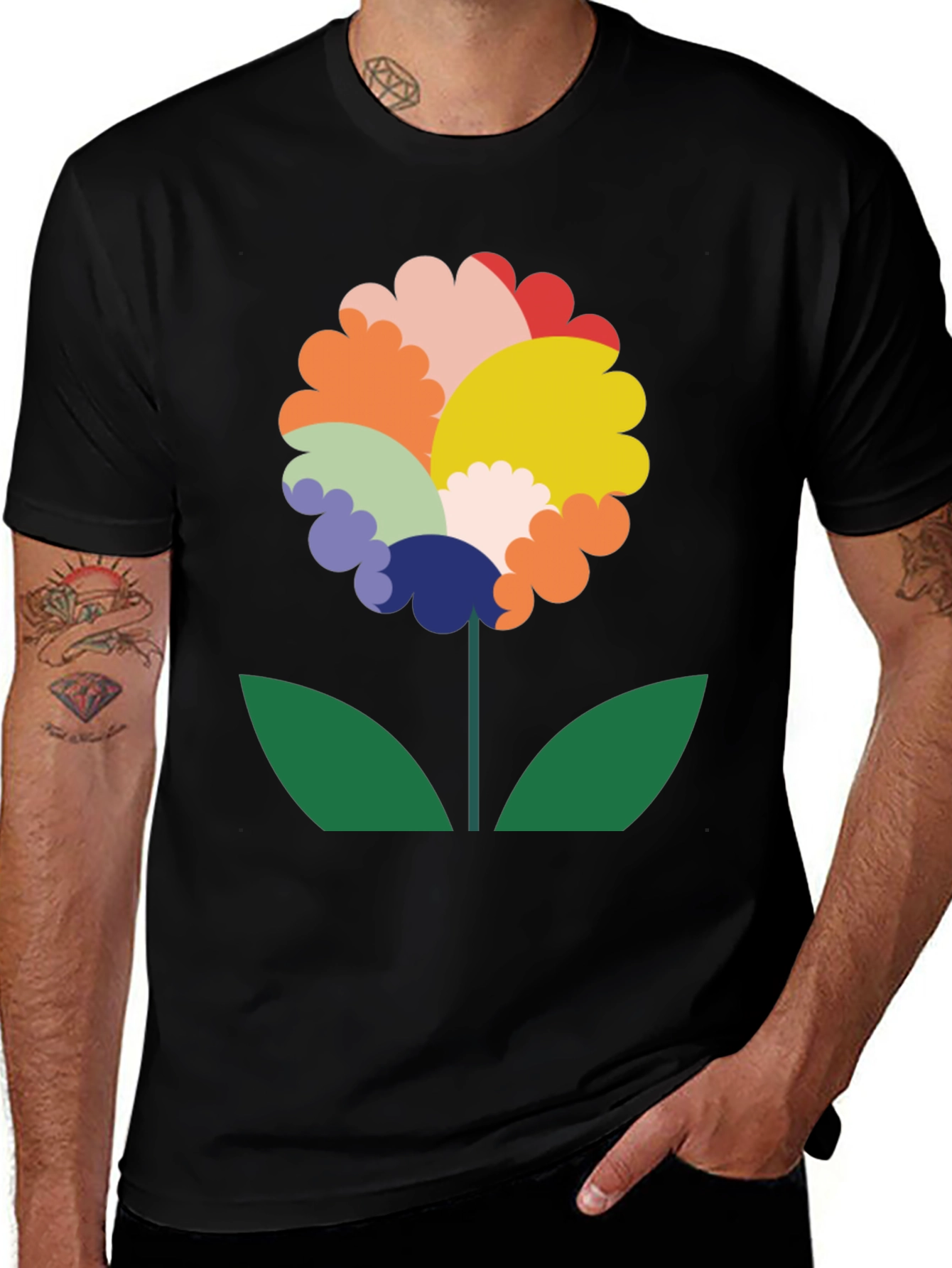 Variant 22 of Funky Floral Graphic Tee - Black