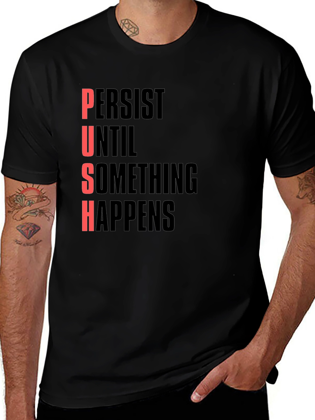 Variant 5 of PUSH Motivational T-Shirt - Unisex Black Tee