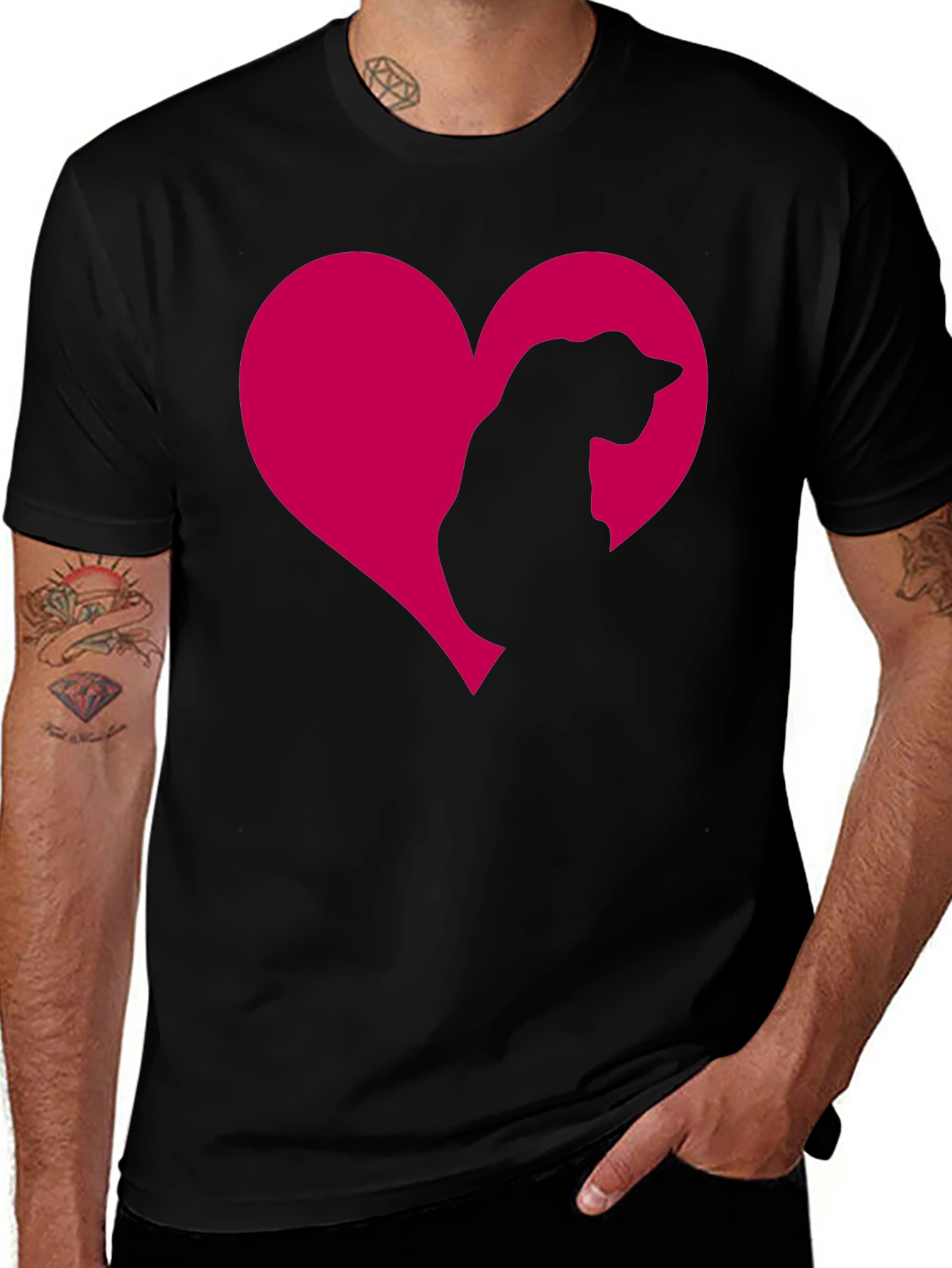 Black Cat Heart Tee - Adorable Feline Love T-Shirt main image