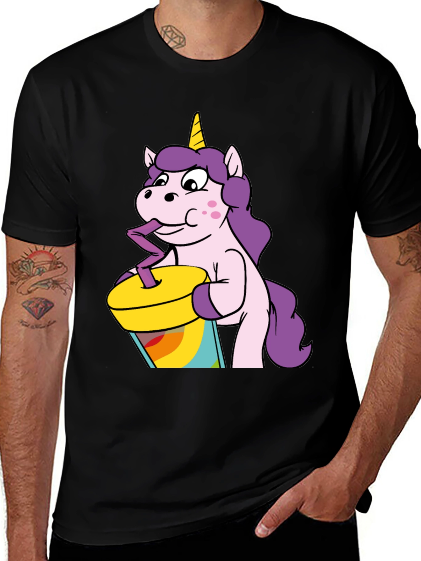Variant 16 of Unicorn Drinking T-Shirt - Cute Cartoon Design