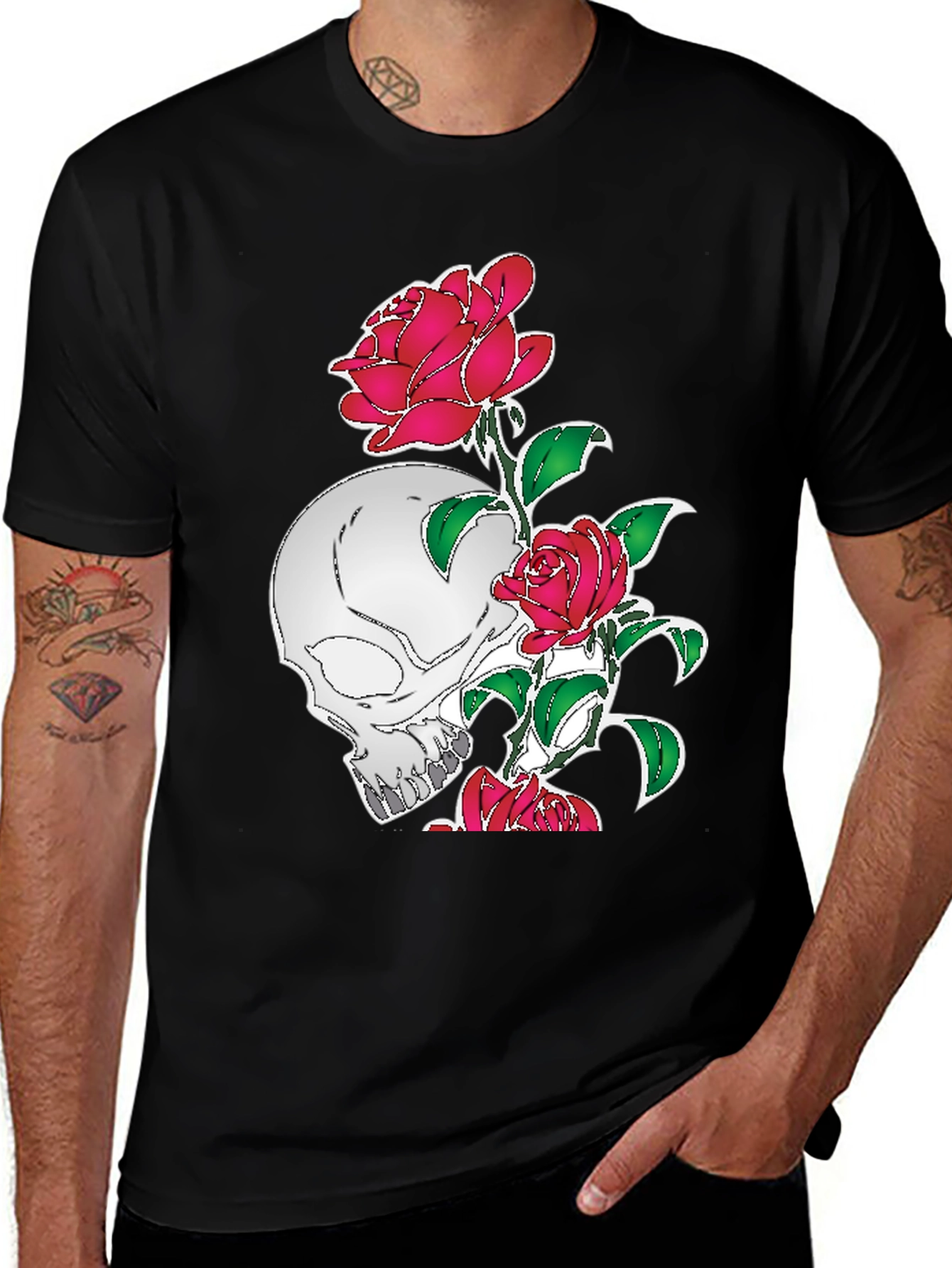 Variant 25 of Skull and Roses Graphic Tee - Black