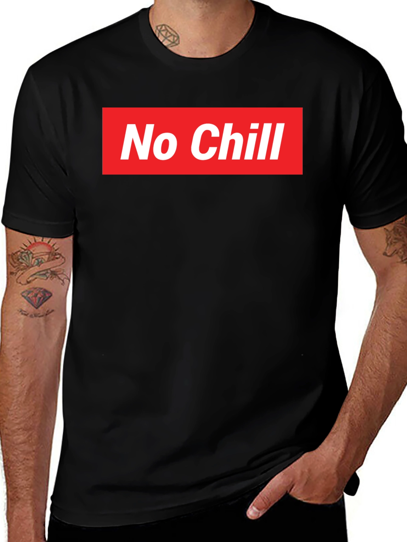 Variant 11 of No Chill Graphic Tee - Red Box Logo Black Shirt
