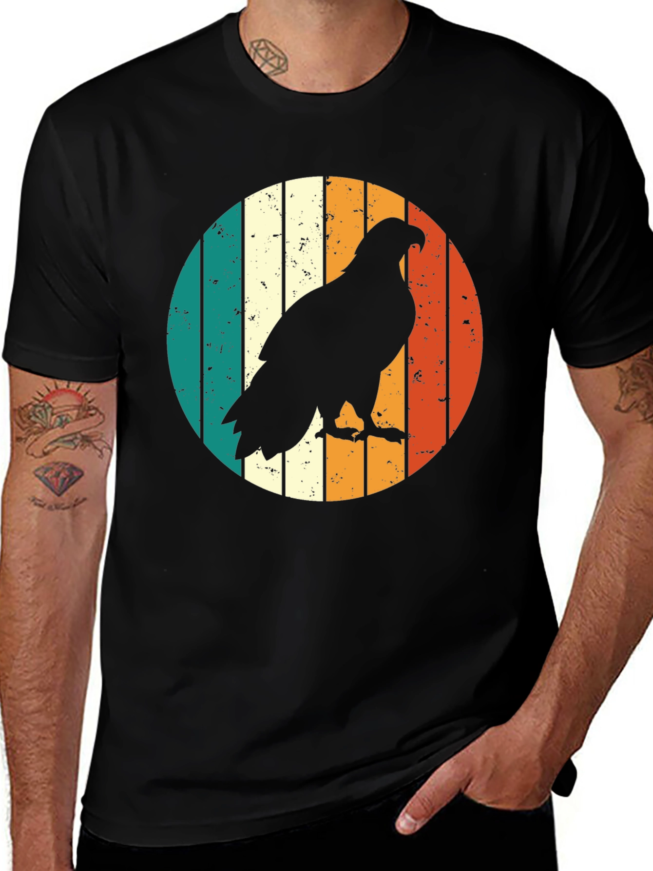 Variant 6 of Retro Eagle Graphic Tee - Vintage Style Black T-Shirt