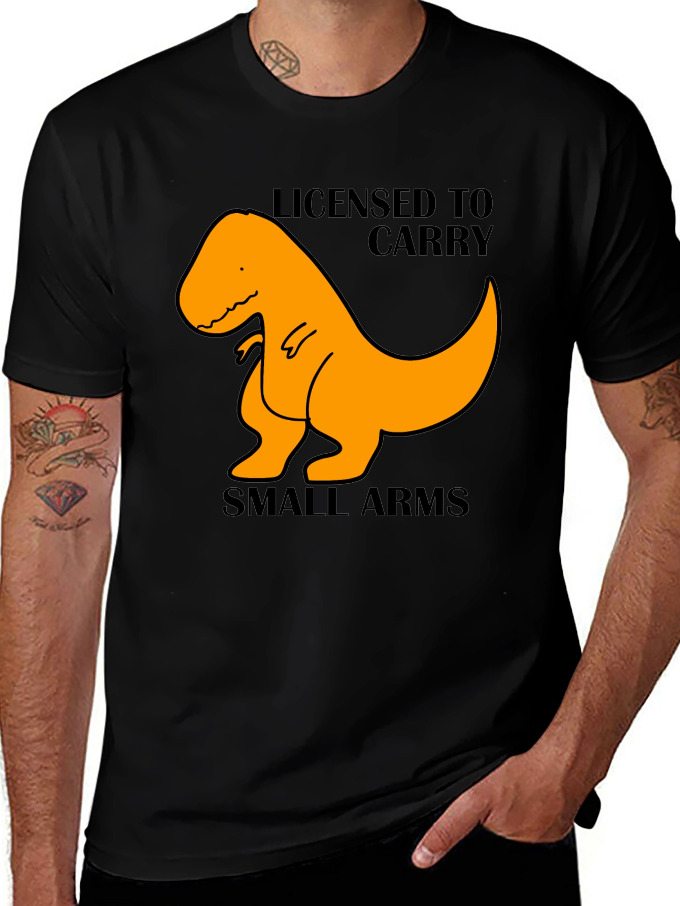 Variant 27 of Licensed to Carry Small Arms T-Rex Black T-Shirt