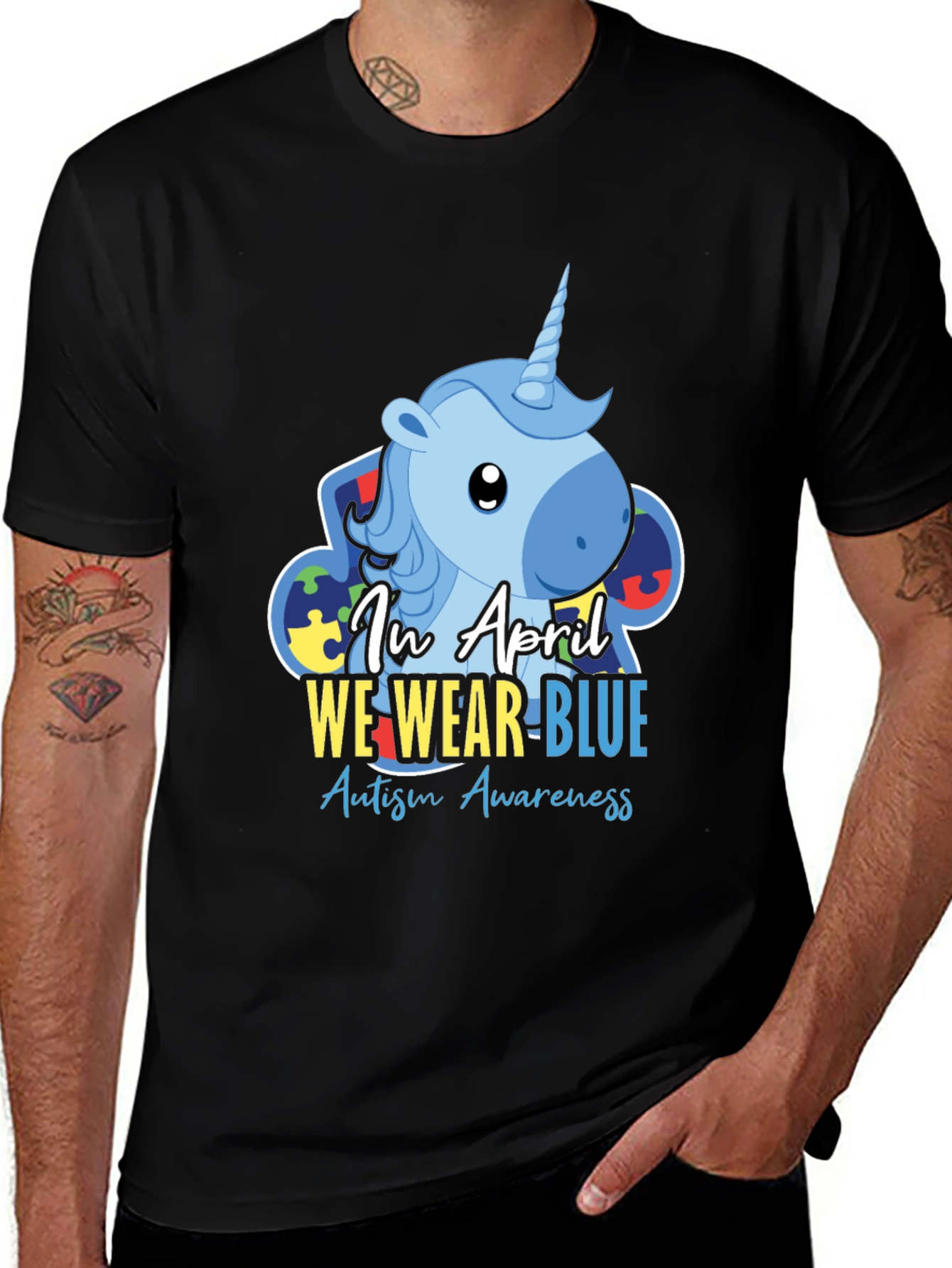 Autism Awareness Unicorn T-Shirt In April We Wear Blue