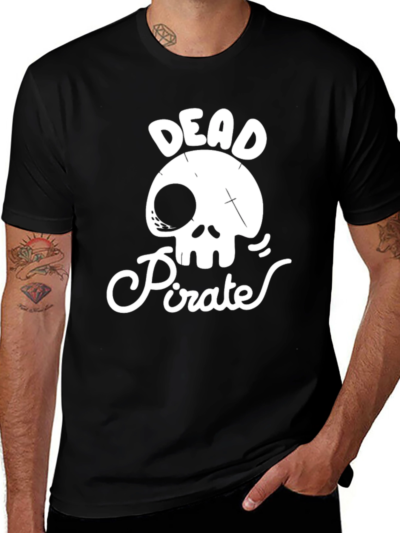 Variant 25 of Dead Pirate Graphic T-Shirt, Skull Tee, Men's Black Cotton