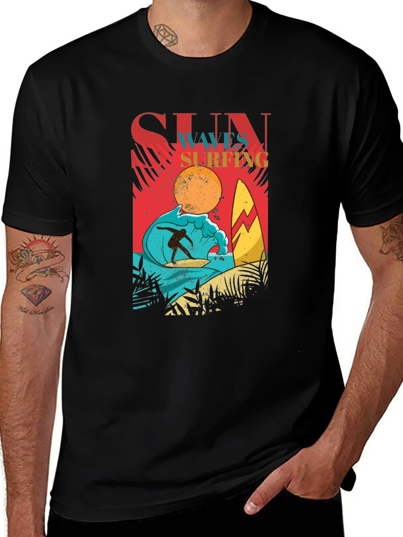 Variant 7 of Surf's Up Graphic Tee - Black Cotton T-Shirt