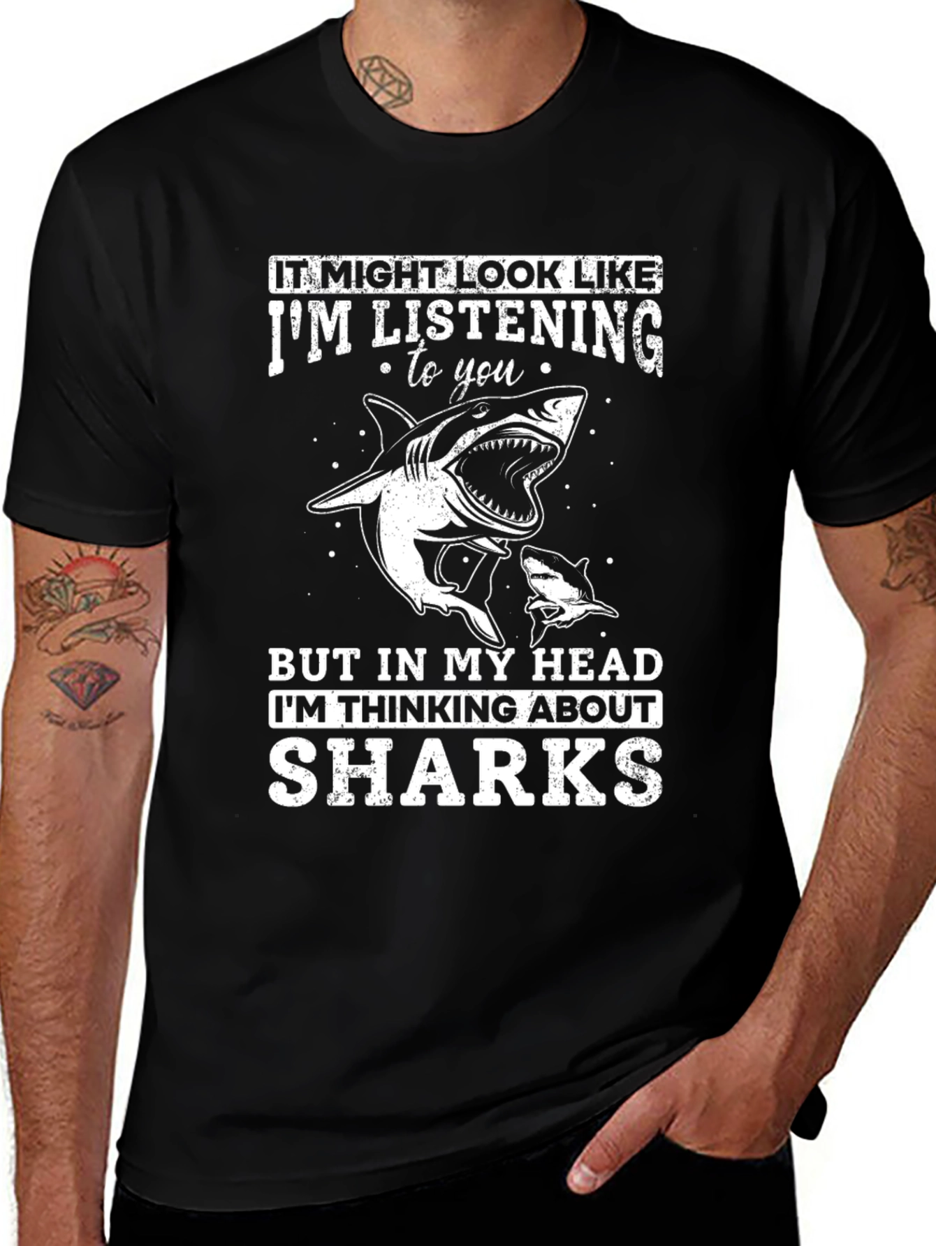 Variant 30 of Shark Lover T-Shirt - Listening vs. Thinking