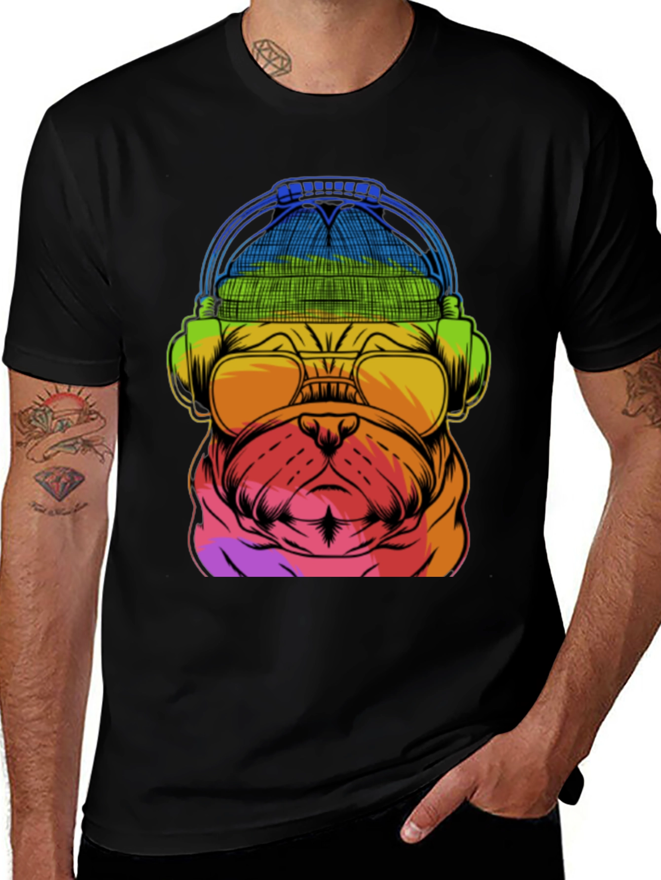 Variant 21 of Rainbow Pug DJ T-Shirt - Music Lover Dog Tee