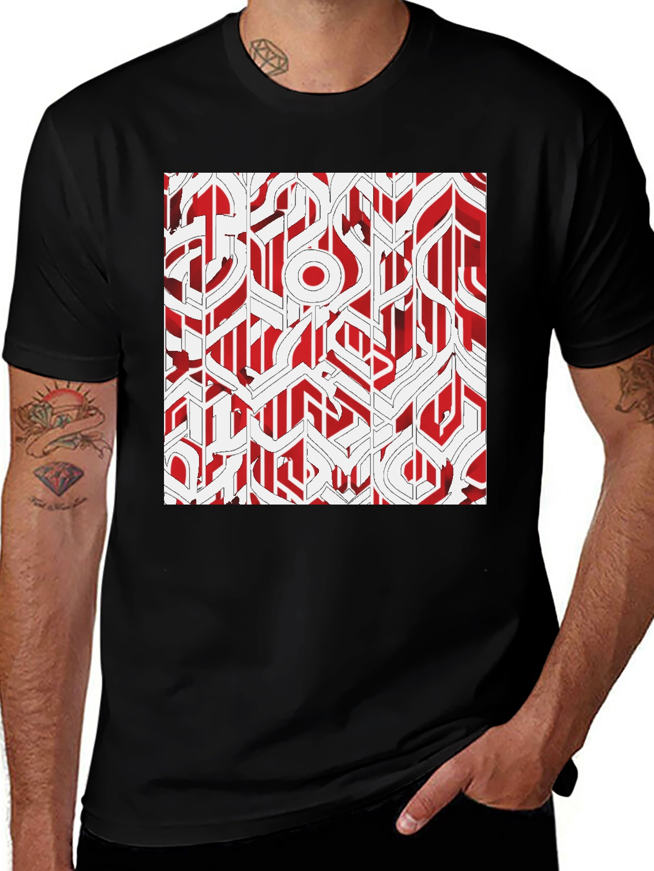 Variant 9 of Abstract Geometric Print Tee - Modern Streetwear
