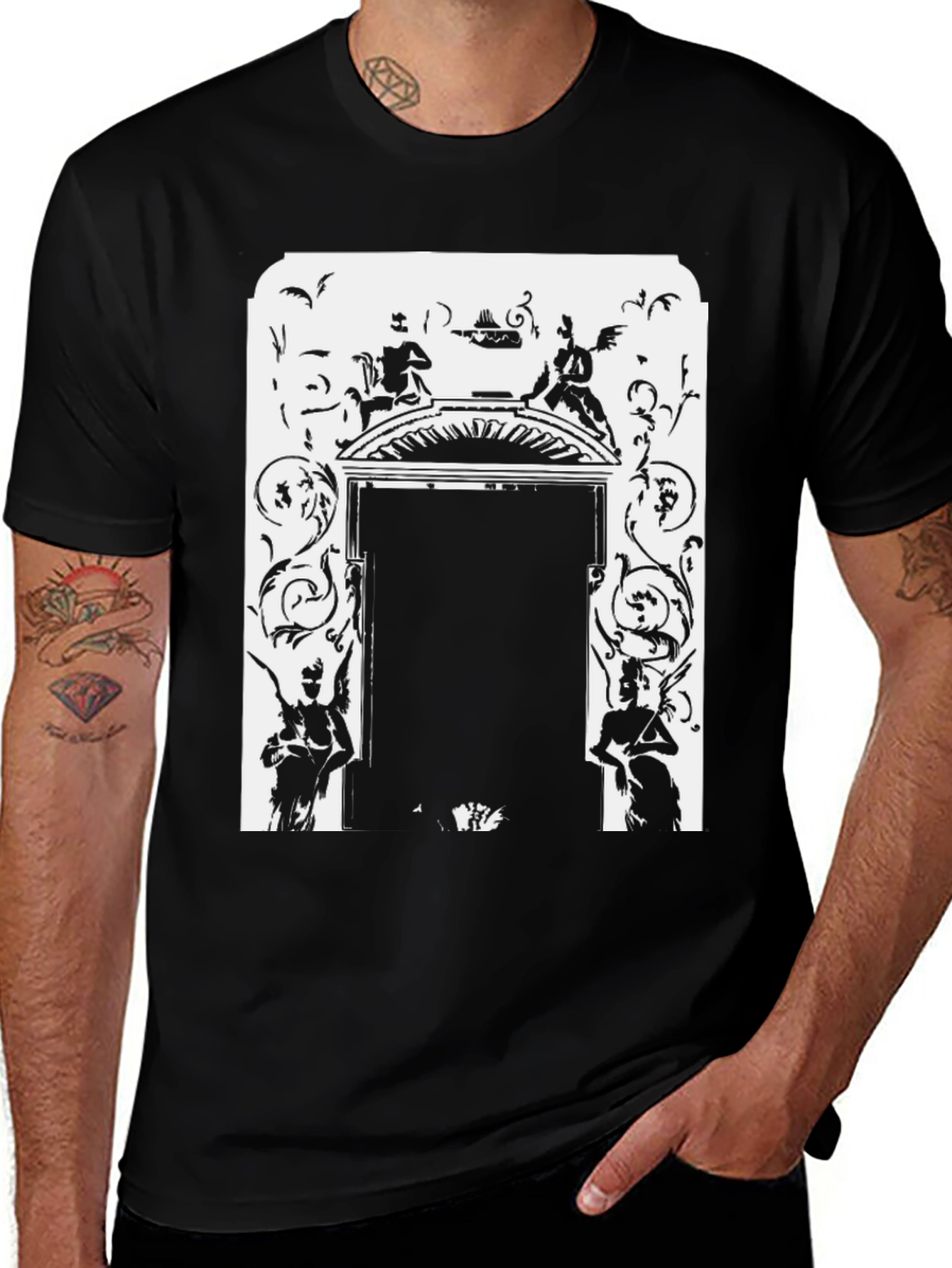 Variant 8 of Ornate Doorway Graphic Tee - Black Cotton