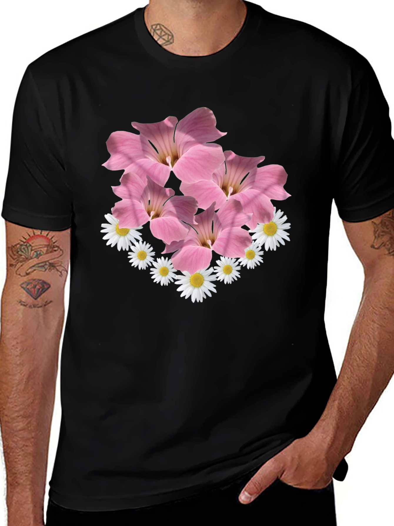 Variant 10 of Floral T-Shirt: Pink Blooms & Daisies