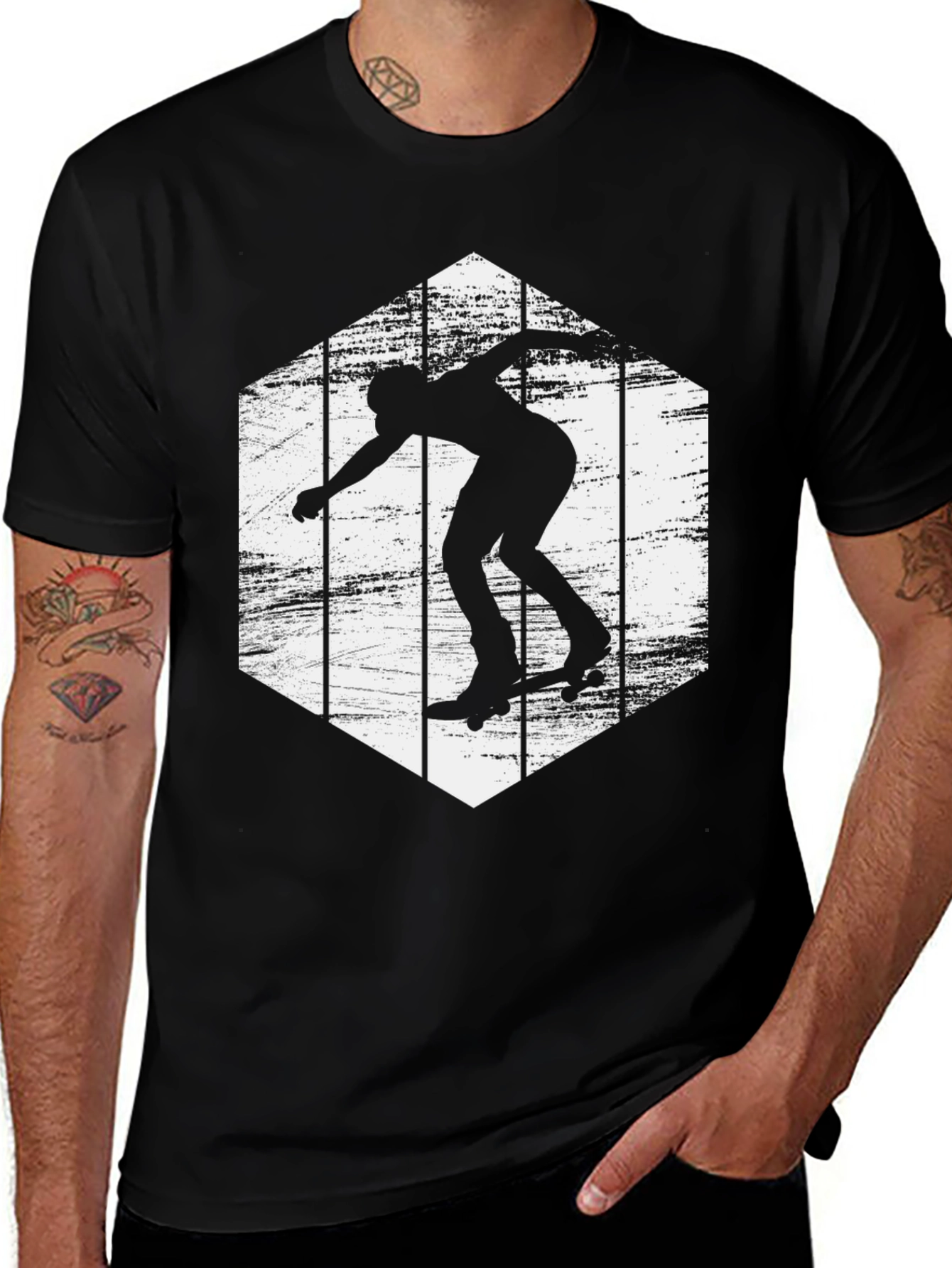 Variant 5 of Skater Silhouette Graphic Tee - Black Cotton Blend