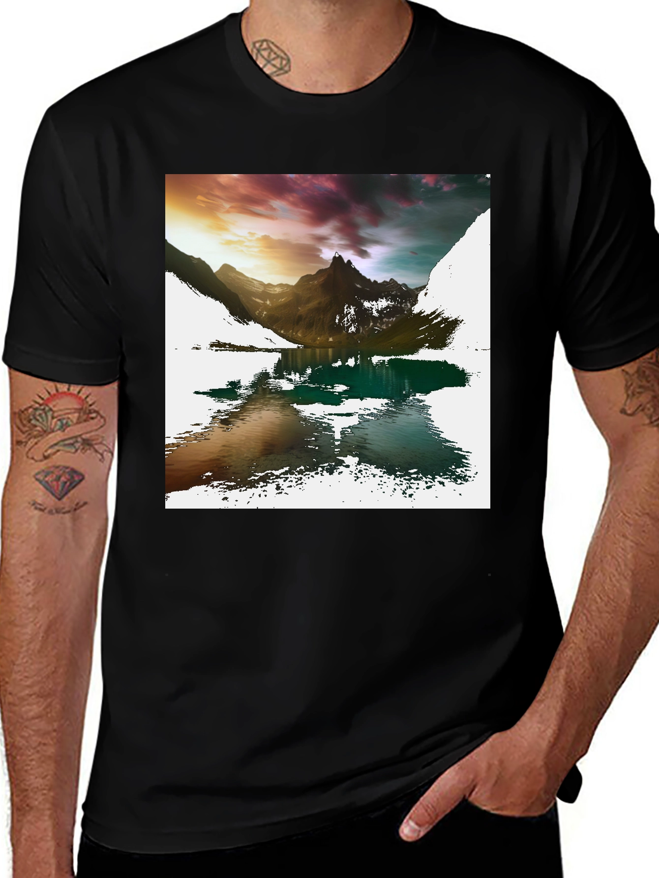 Variant 29 of Mountain Lake Graphic Tee - Men's Black T-Shirt
