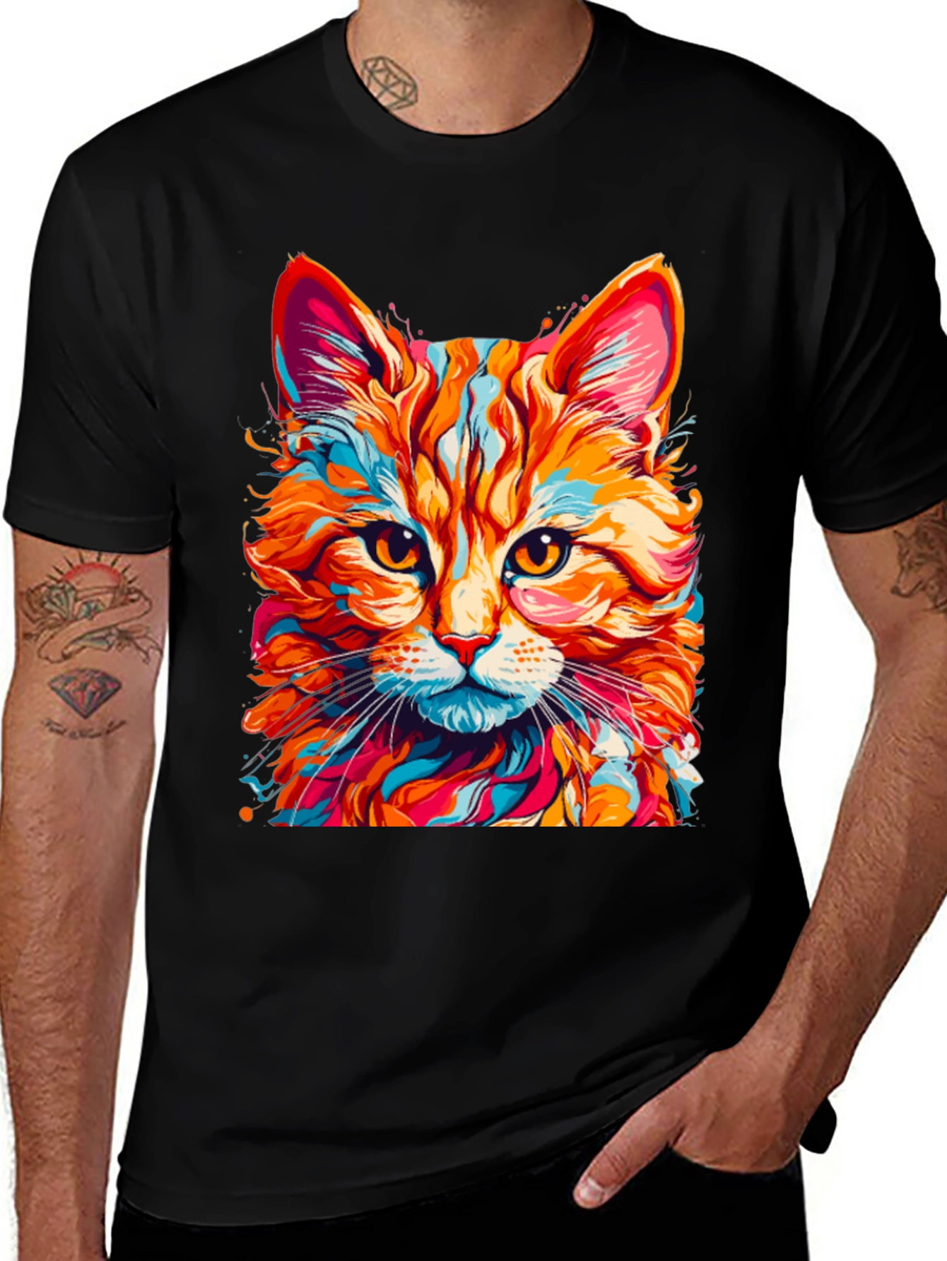 Variant 24 of Colorful Cat Graphic T-Shirt - Fun Animal Print Tee