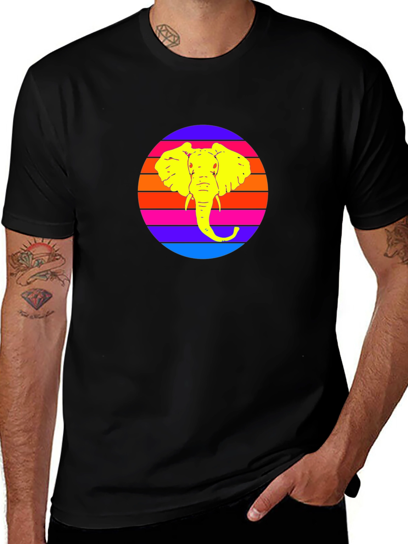 Variant 11 of Retro Elephant Graphic Tee - Black