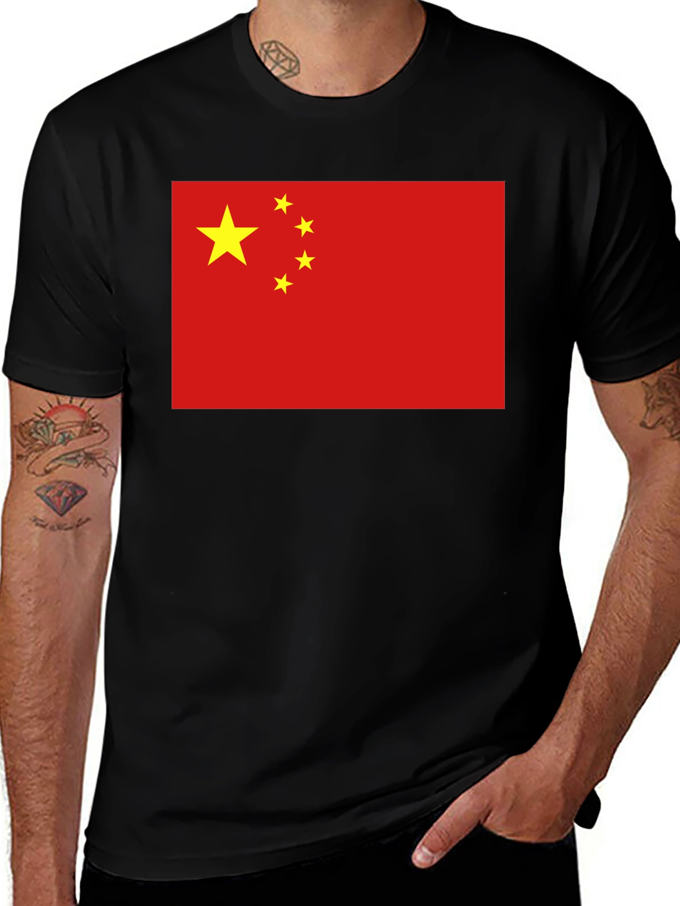 Variant 20 of China Flag Graphic Tee - Black Cotton T-Shirt