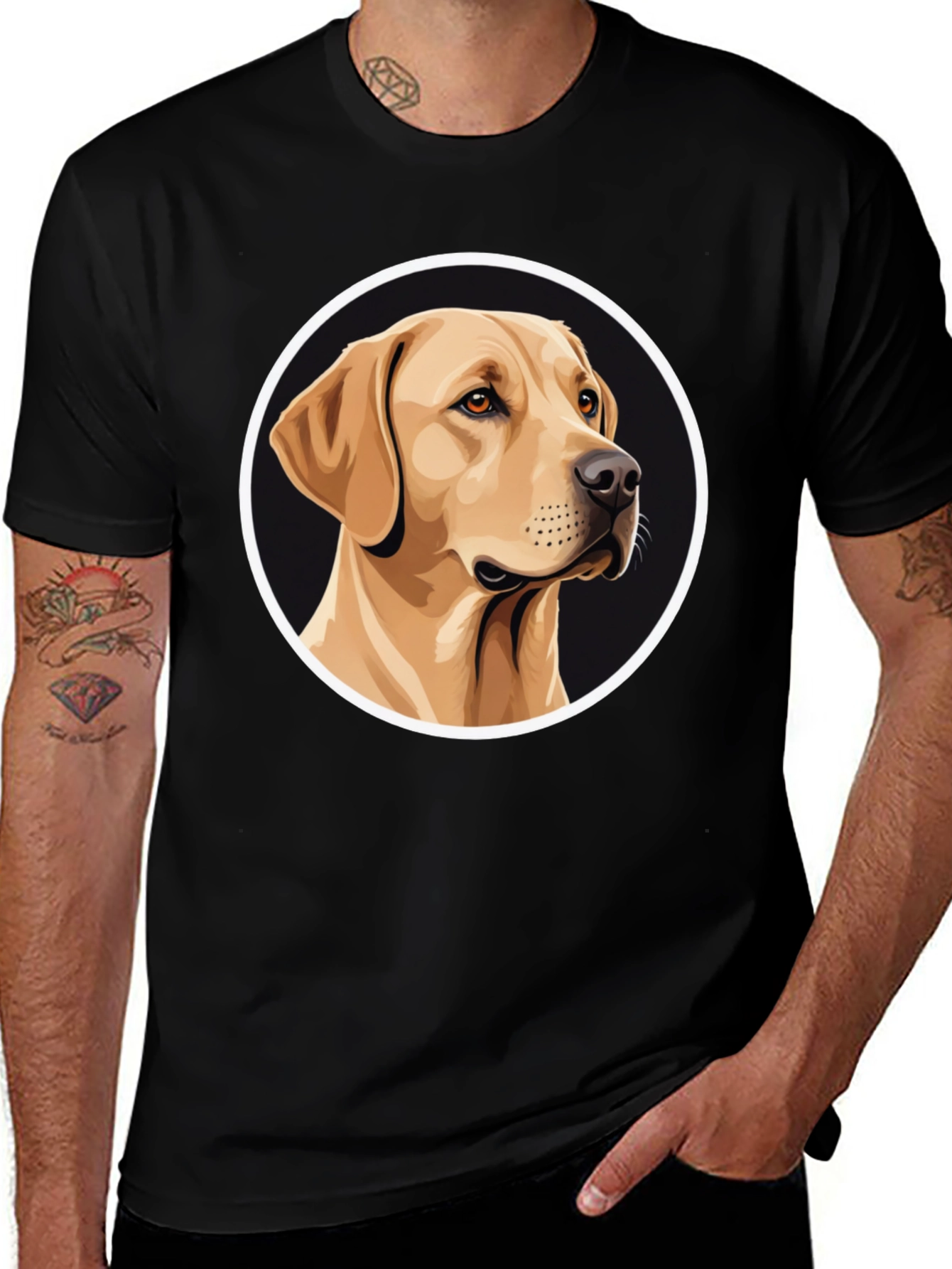 Labrador Dog Portrait Graphic Tee - Black Cotton Shirt
