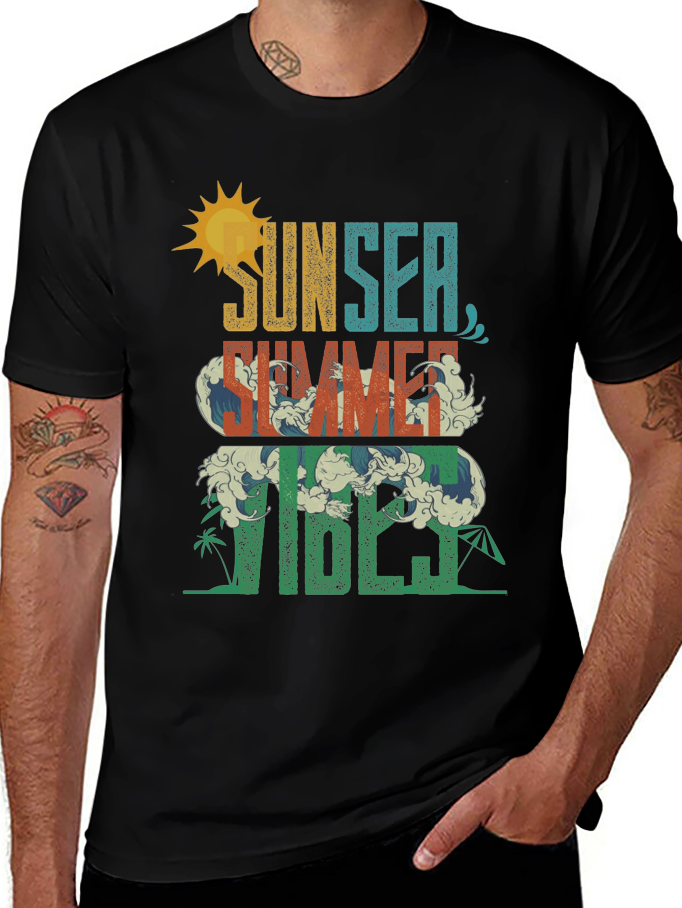 Sunset Summer Vibes Graphic Tee - Black