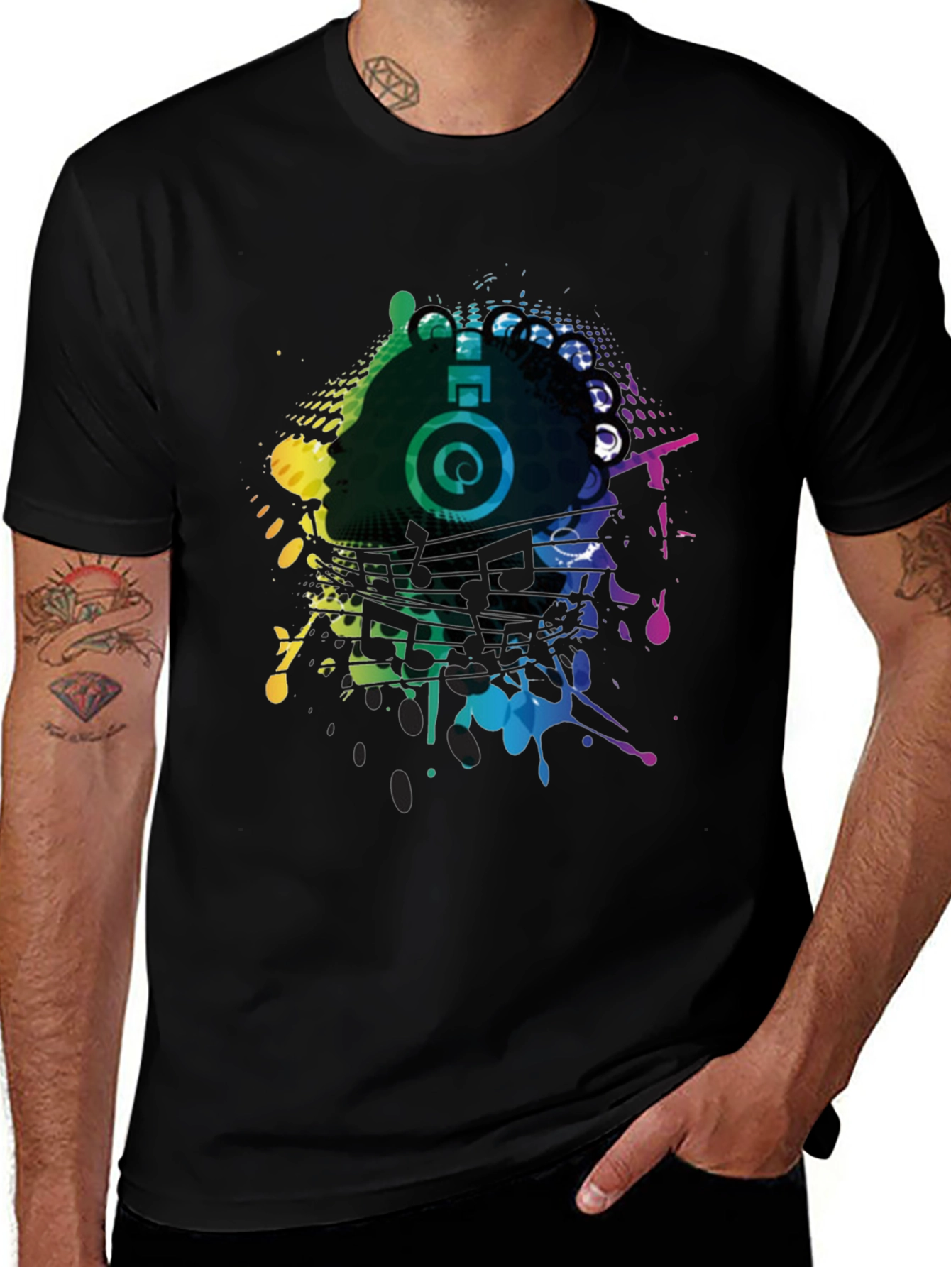 Black Vibrant Music Headphone Graphic Tee - Black main image
