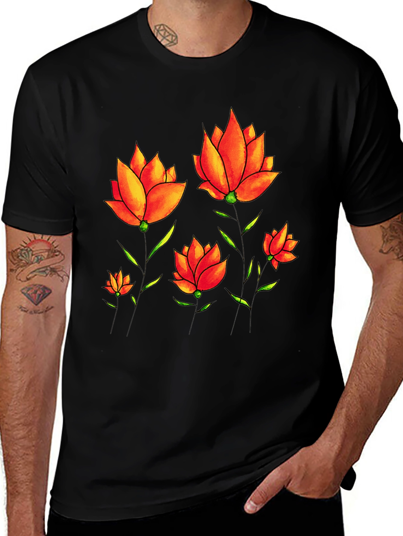 Variant 5 of Floral Print Tee - Black